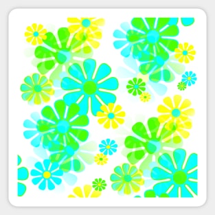 60's Retro Groovy Mod Flowers in Blue, Green and Yellow Sticker